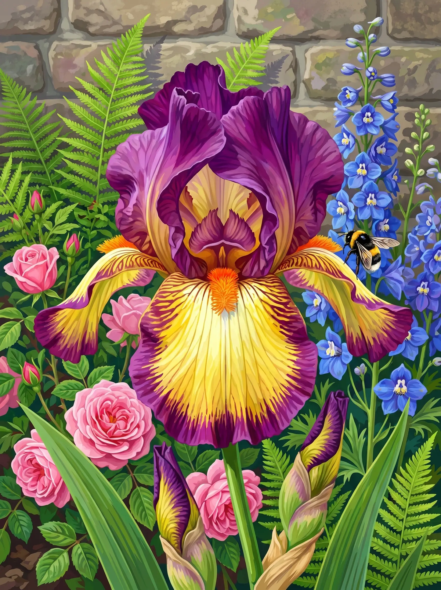 Purple Yellow Iris Delphinium Garden (Diamond Painting)