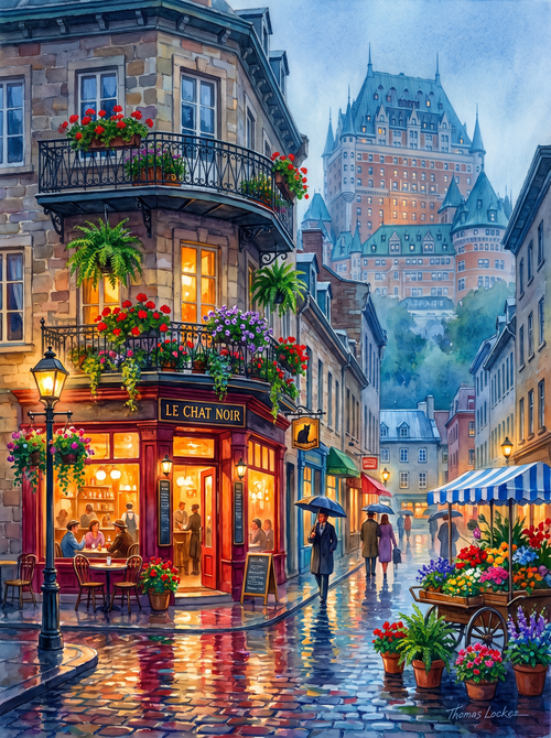 Quebec Chateau Frontenac Rainy Café