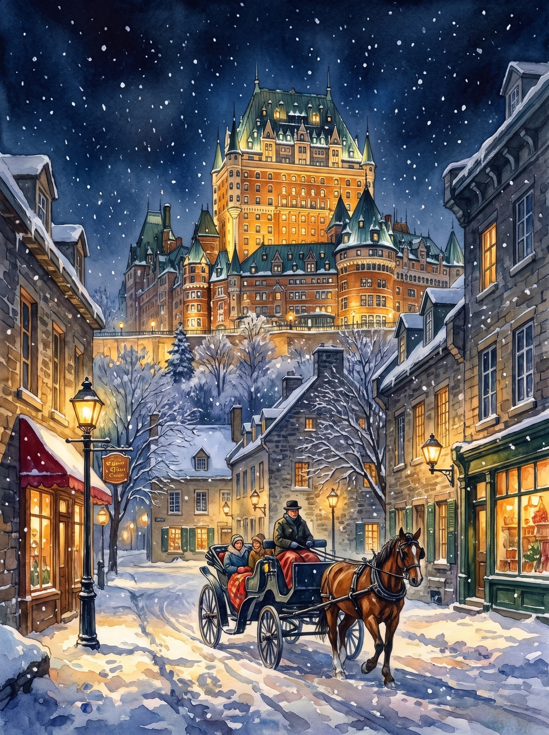 Snowy Night in Quebec City