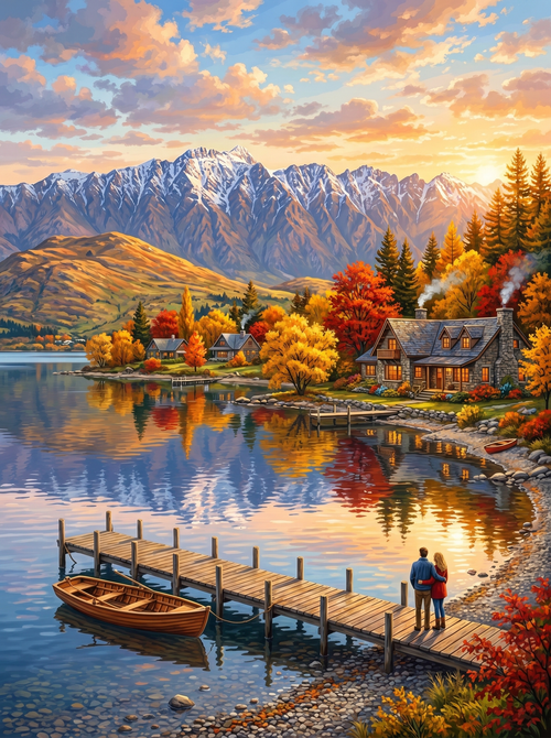 Queenstown Lake Autumn (150 Color Diamond Painting)