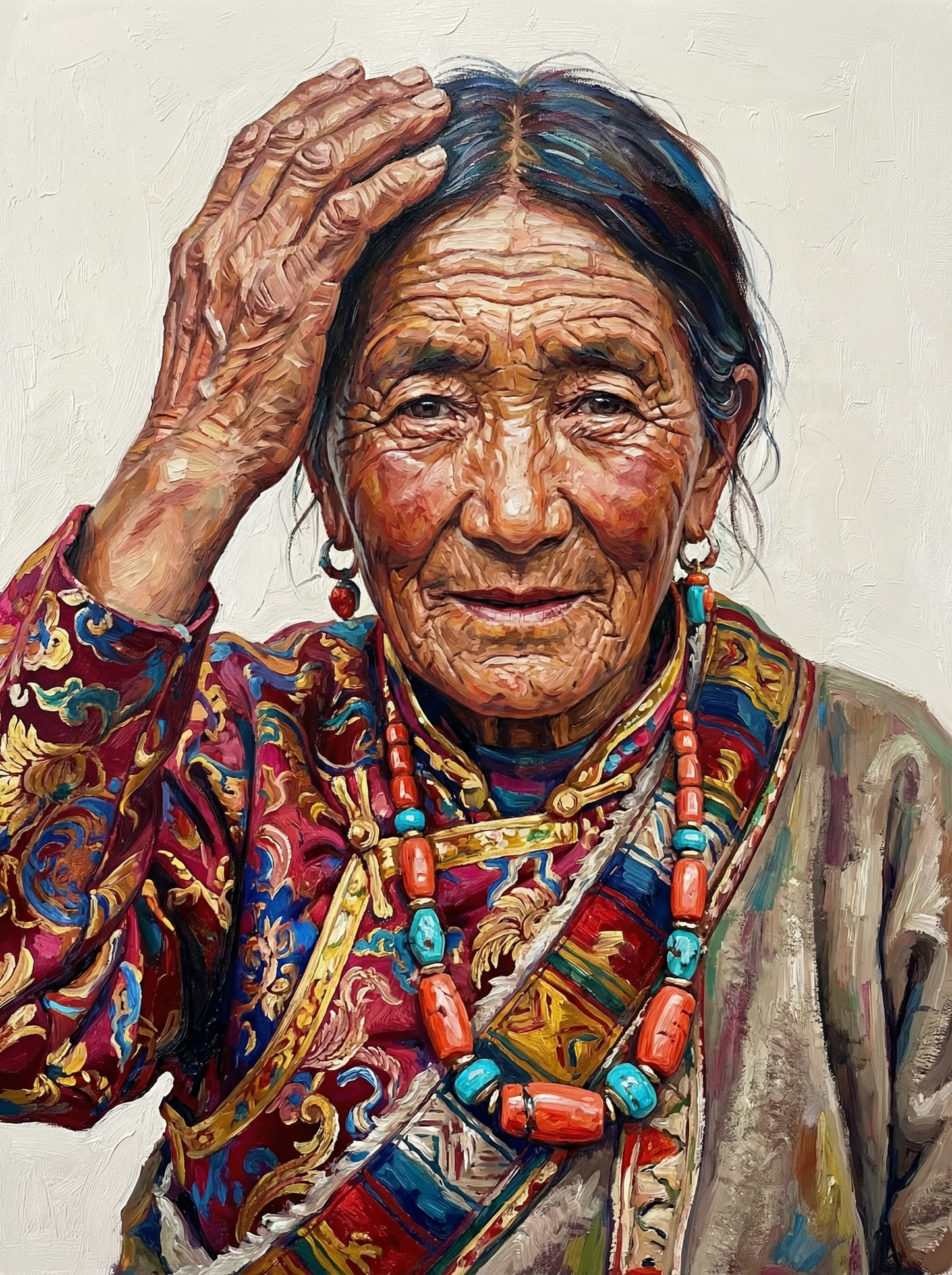 Radiant Elder Woman Headscarf (100 Color Diamond Painting)