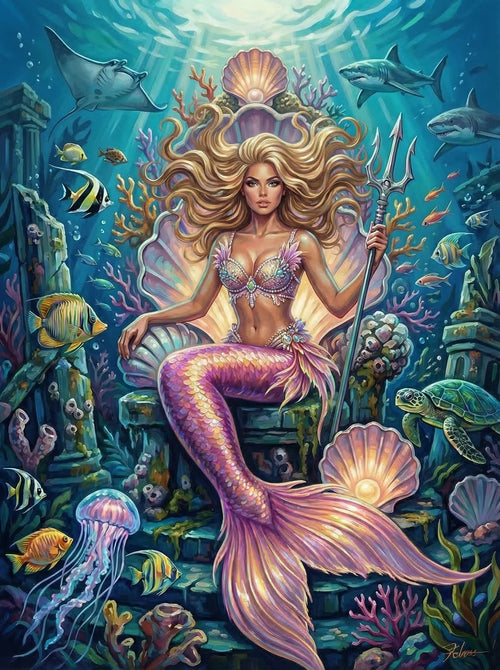 Radiant Mermaid With Shell Crown (100 Color Diamond Painting)