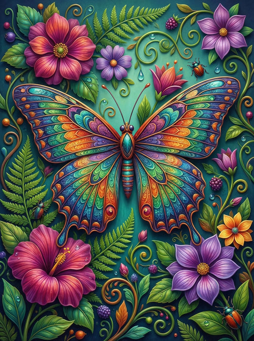 Rainbow Butterfly Floral (100 Color Diamond Painting)
