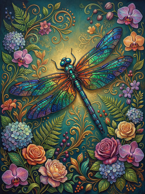 Rainbow Dragonfly Garden (100 Color Diamond Painting)