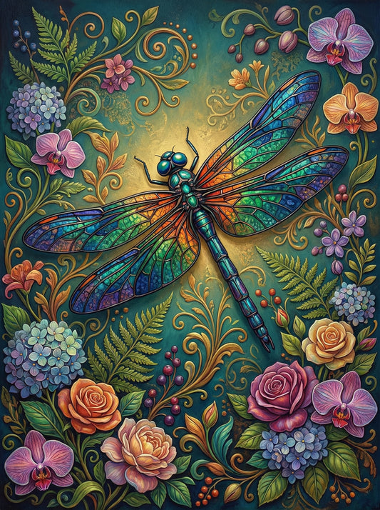 Rainbow Dragonfly Garden (100 Color Diamond Painting)