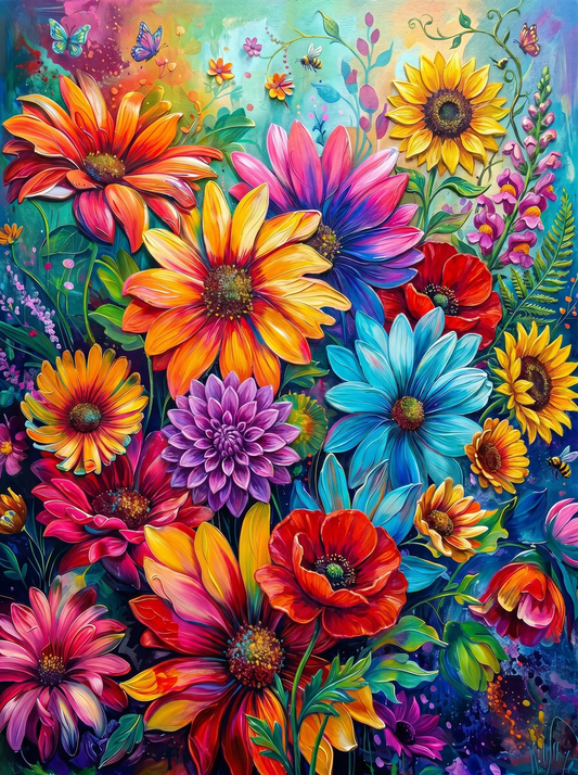 Rainbow Floral Vibrant (Diamond Painting) Diamond Painting kit