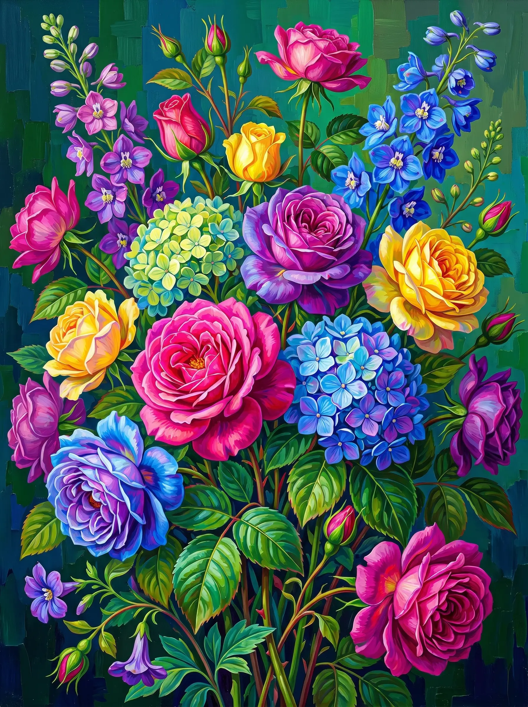 Rainbow Rose Hydrangea Bouquet (Diamond Painting)