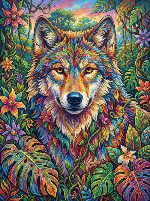 Rainbow Wolf Garden (100 Color Diamond Painting)