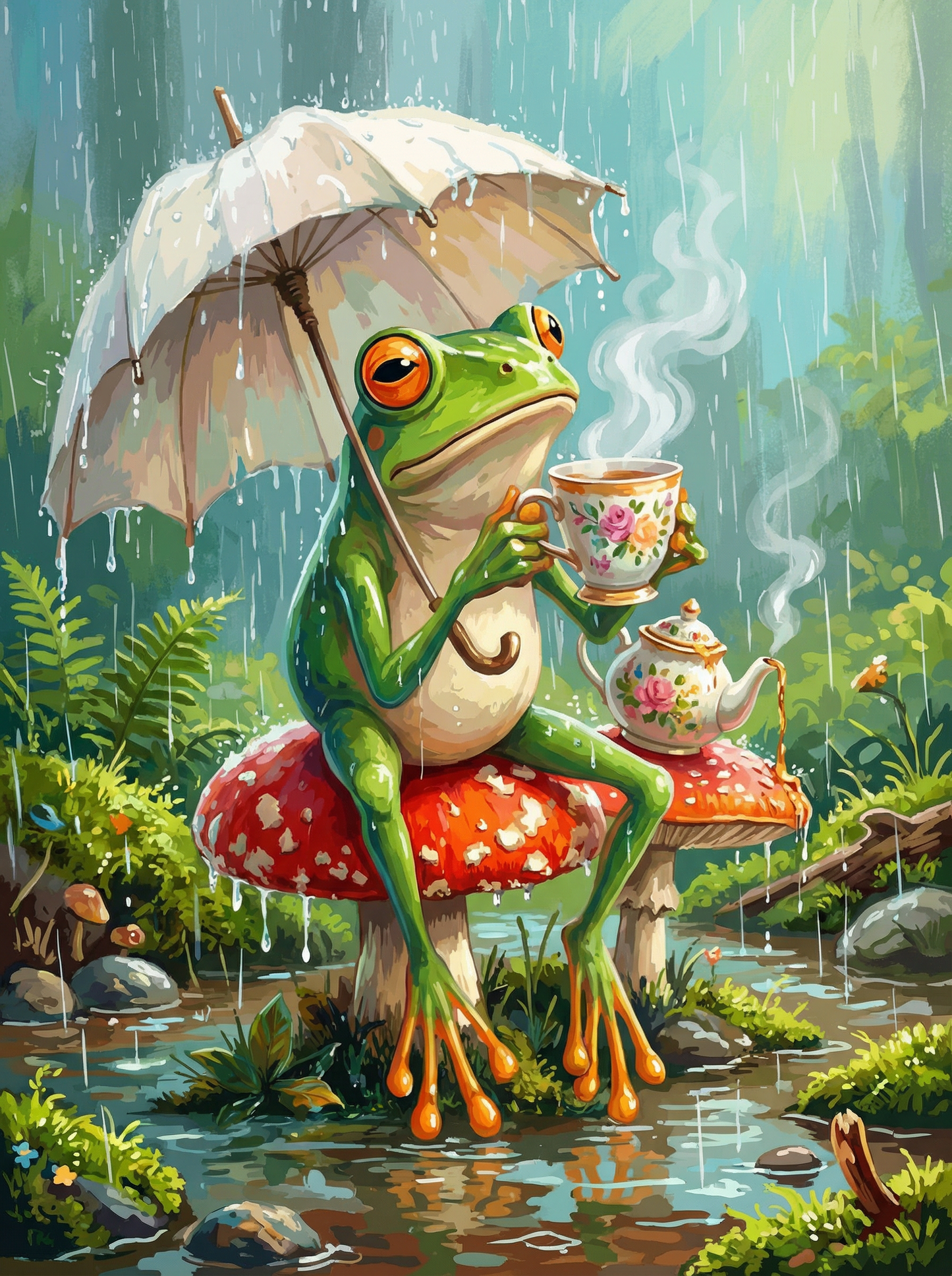 Rainy Day Tea Frog (100 Color Diamond Painting) Diamond Painting kit