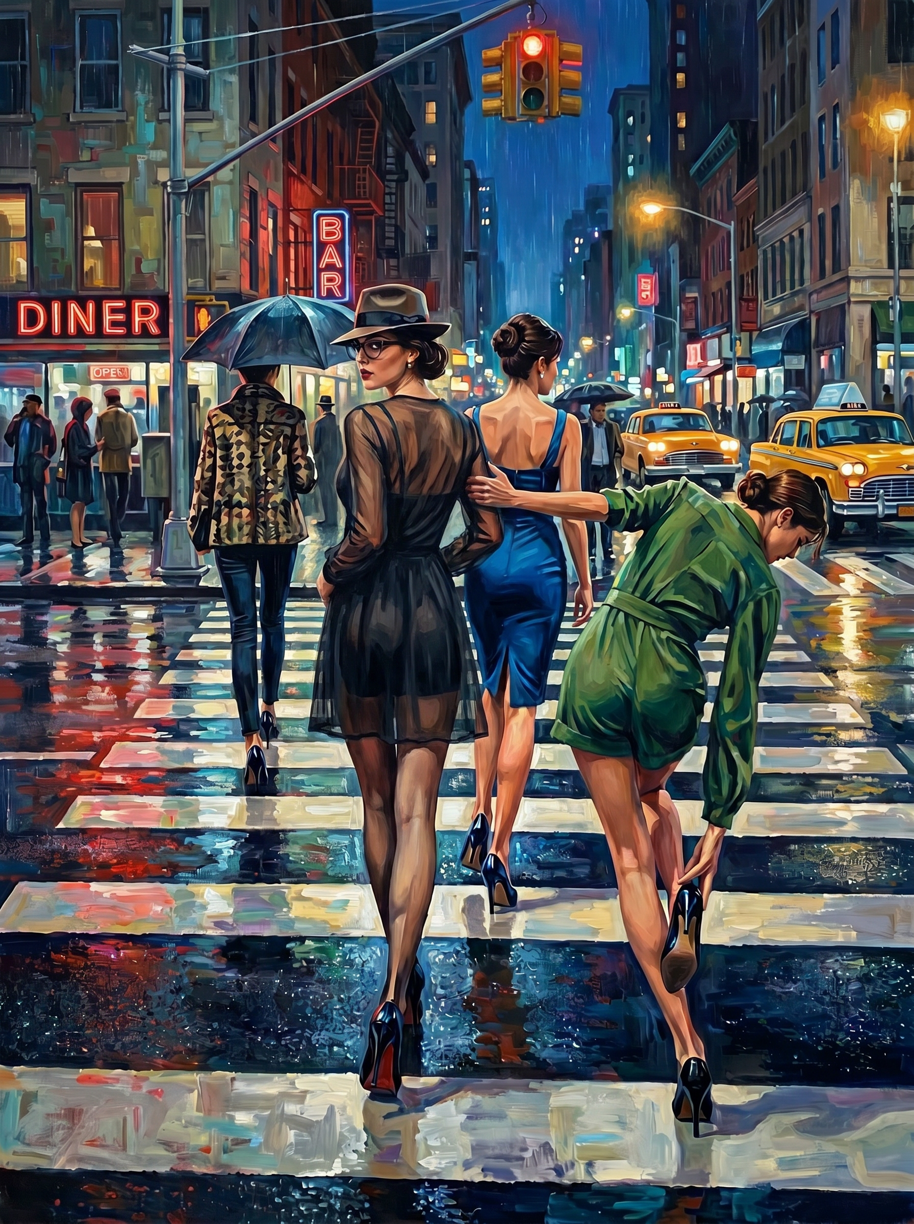 Rainy Night City Crossing (100 Color Diamond Painting) Diamond Painting kit