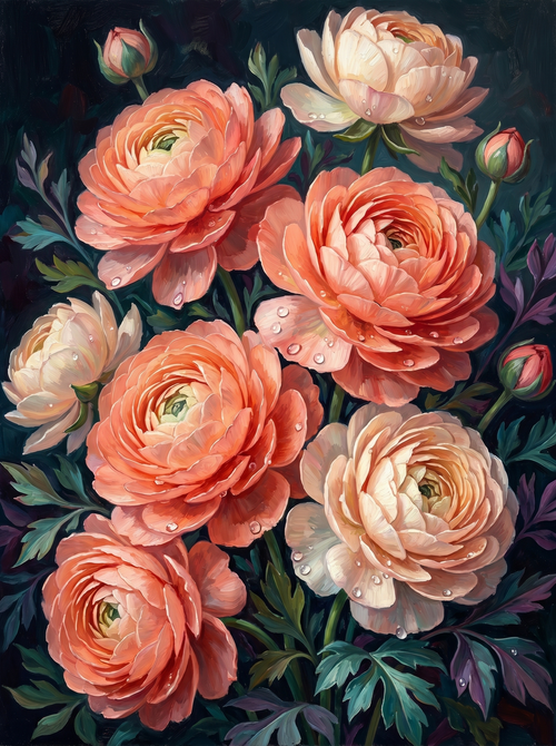 Ranunculus Cluster Dark (Diamond Painting)
