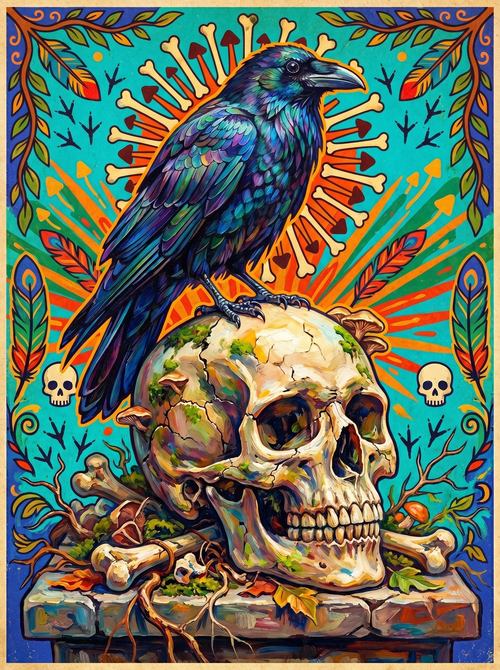 Raven And Skull (150 Color Diamond Painting)