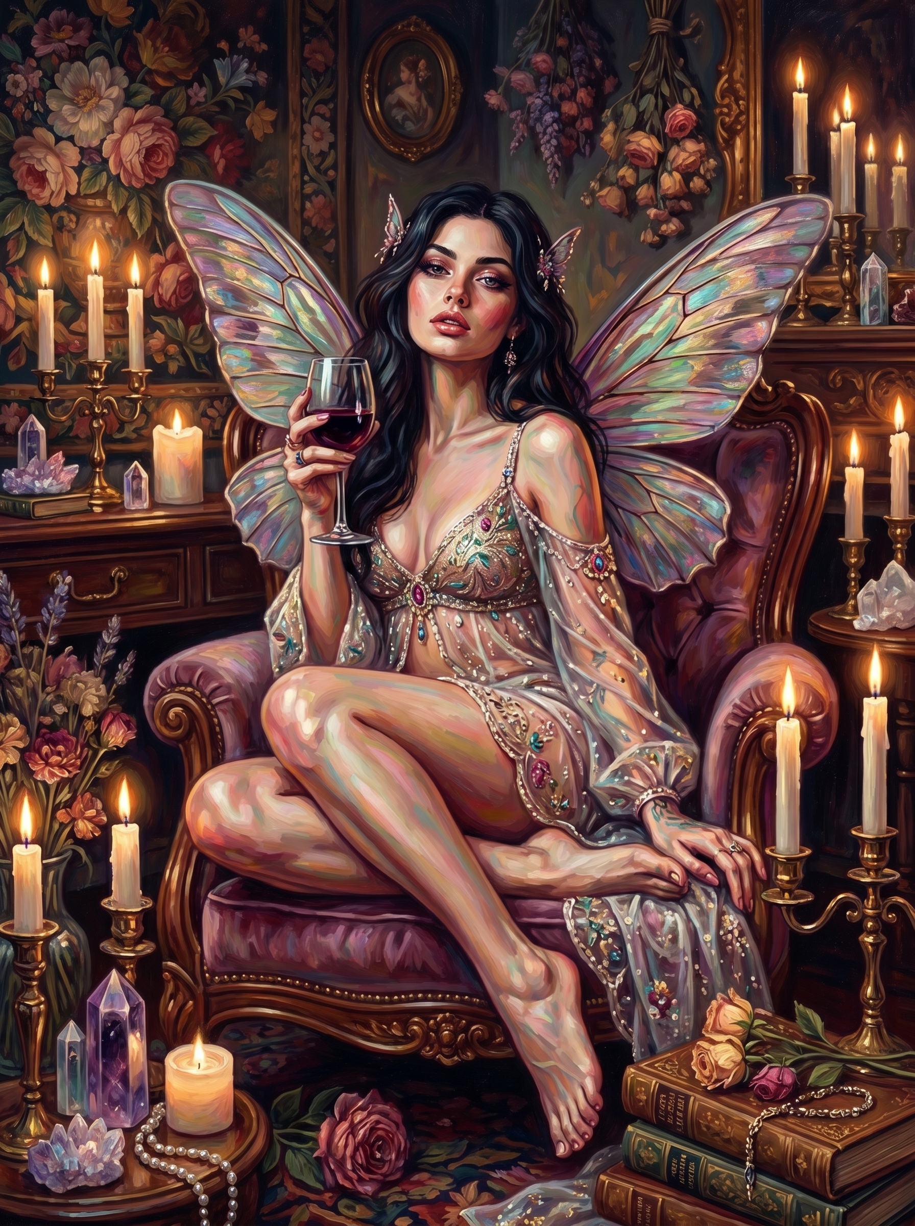 Raven Fairy Velvet Armchair Wine (150 Color Diamond Painting)