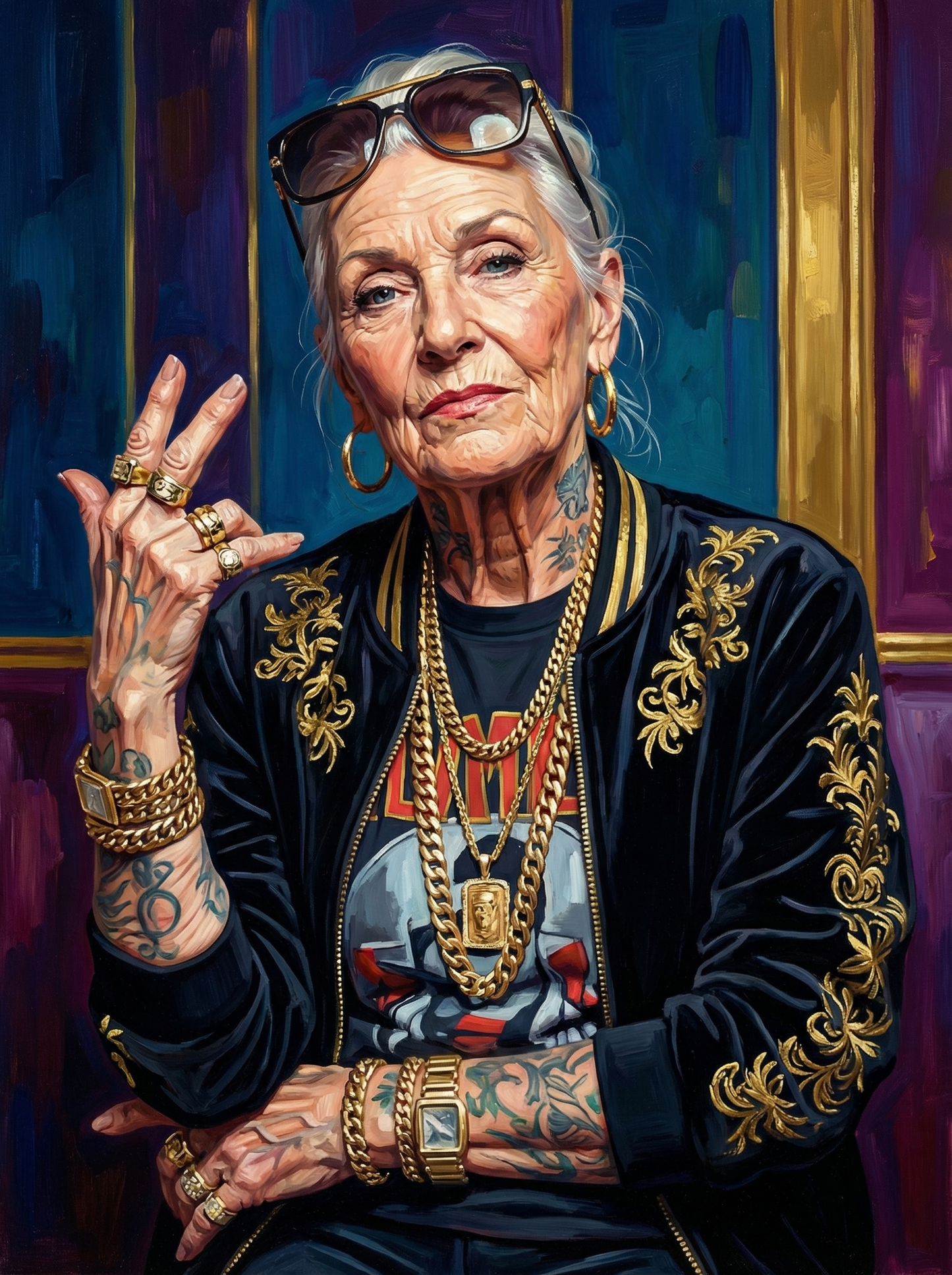 Rebellious Rocker Grandma (100 Color Diamond Painting) Diamond Painting kit