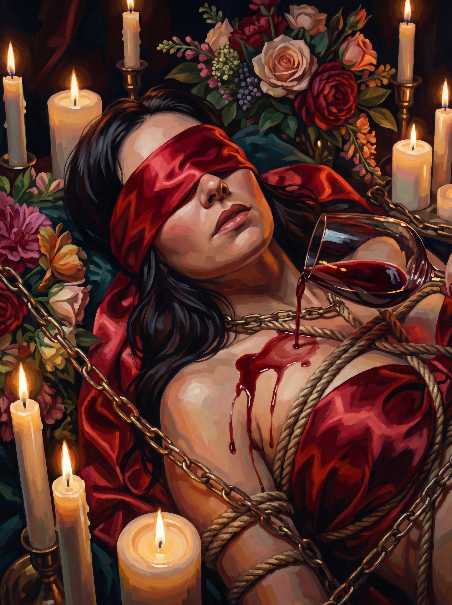 Reclining Blindfolded Woman Wine (150 Color Diamond Painting)