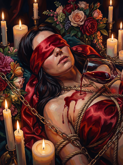 Reclining Blindfolded Woman Wine (150 Color Diamond Painting)