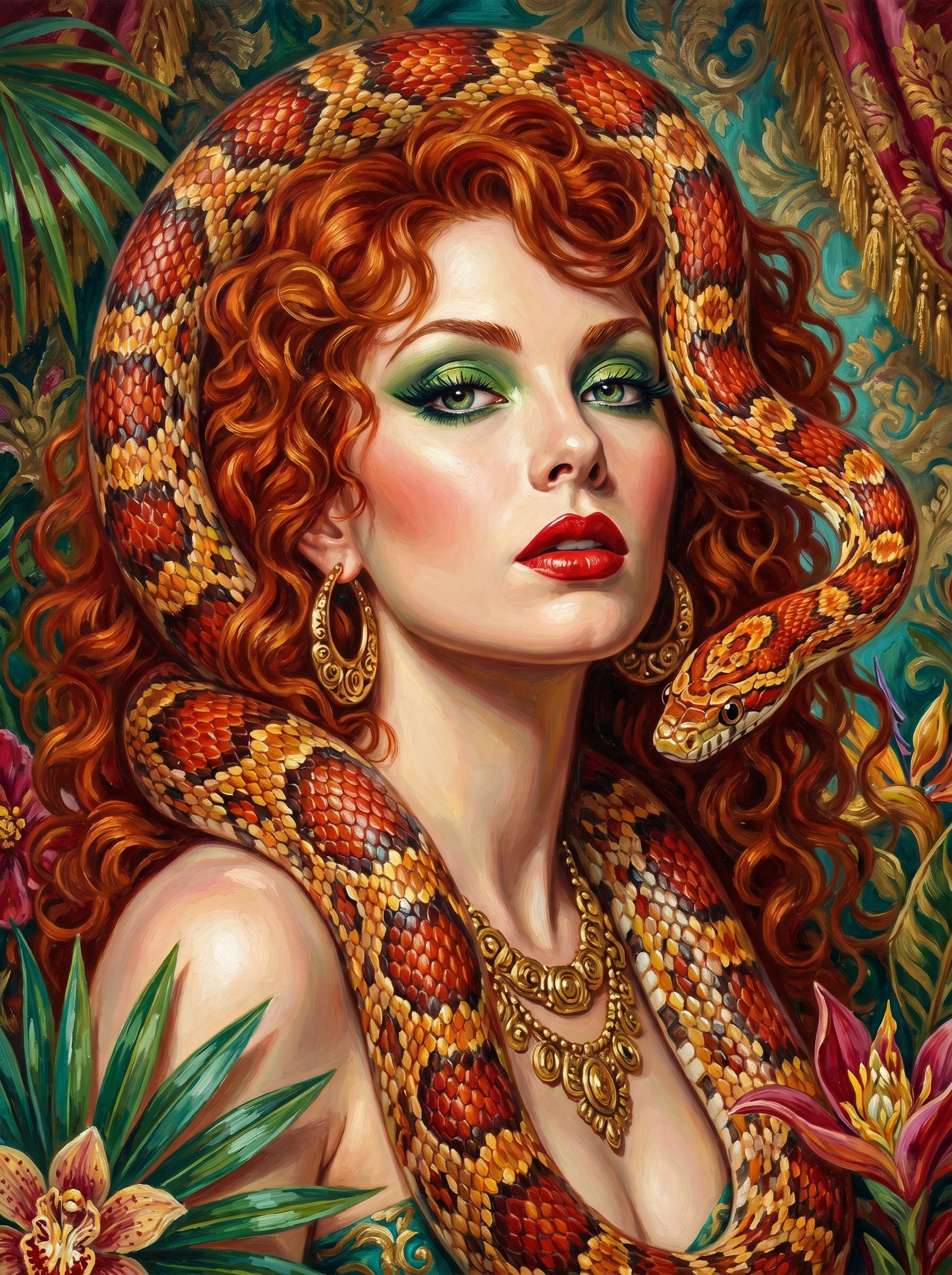 Red Haired Woman Serpent Portrait (150 Color Diamond Painting)