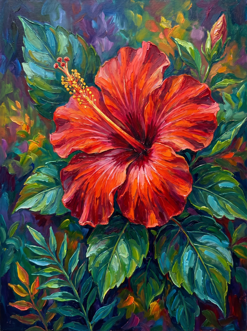 Red Hibiscus Bloom (Diamond Painting)