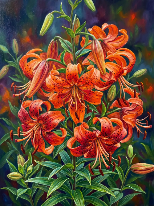 Red Lily Daisy Noir (Diamond Painting)