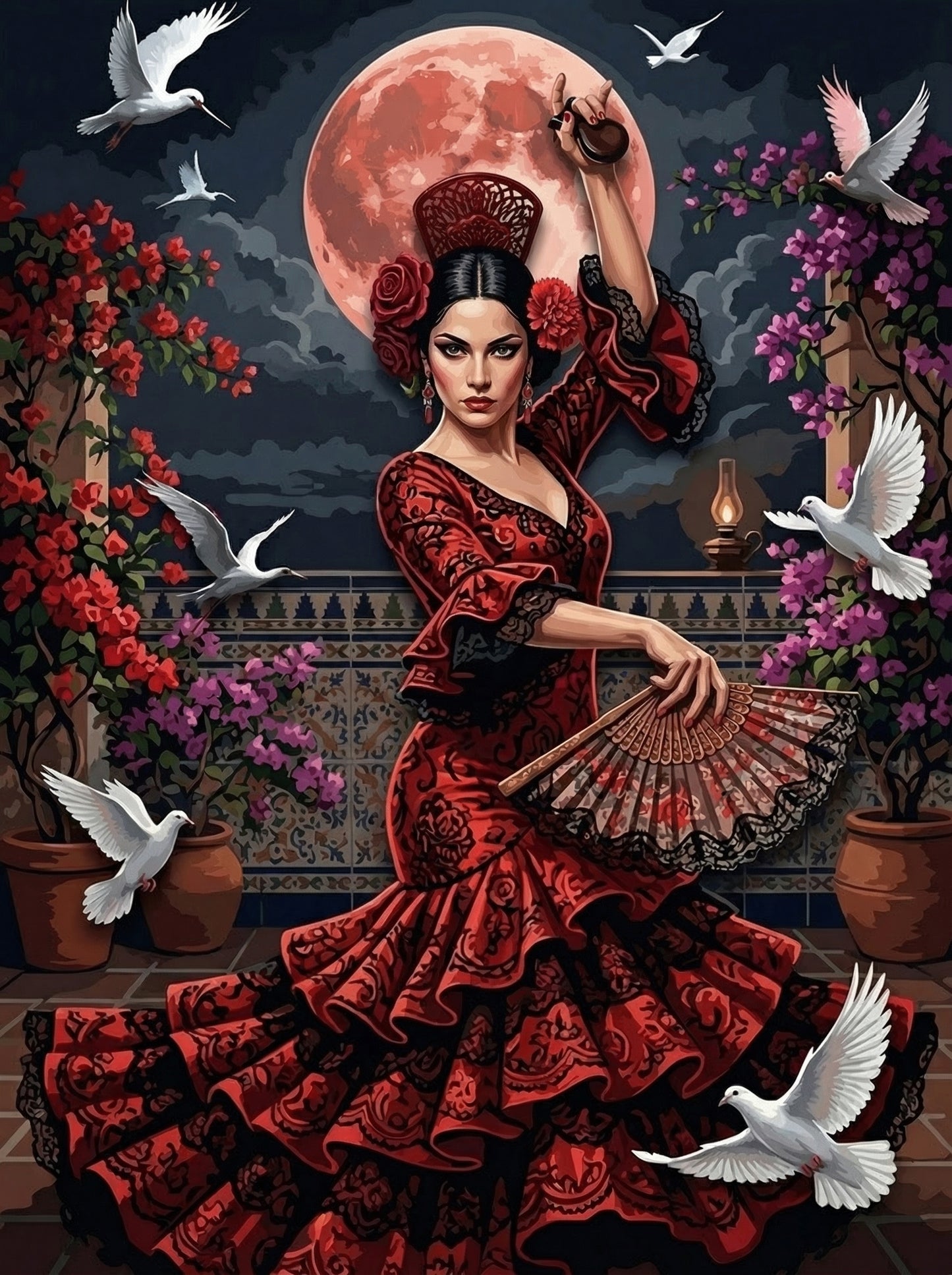 Red Moon Dancer Doves (Diamond Painting) Diamond Painting kit
