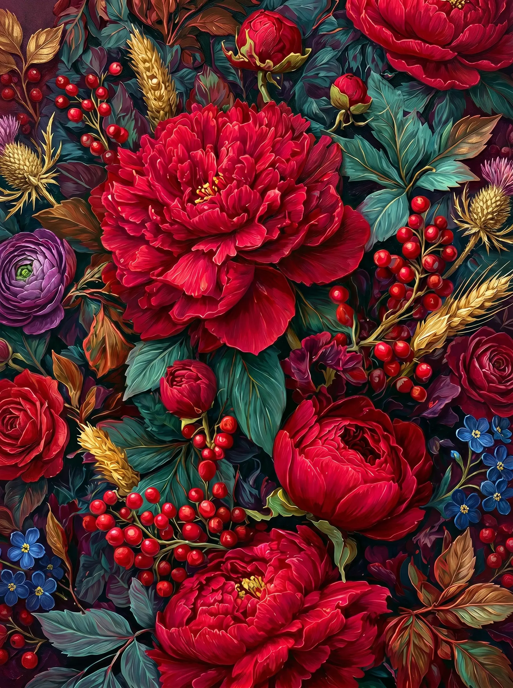 Red Peony Berries Arrangement (Diamond Painting)