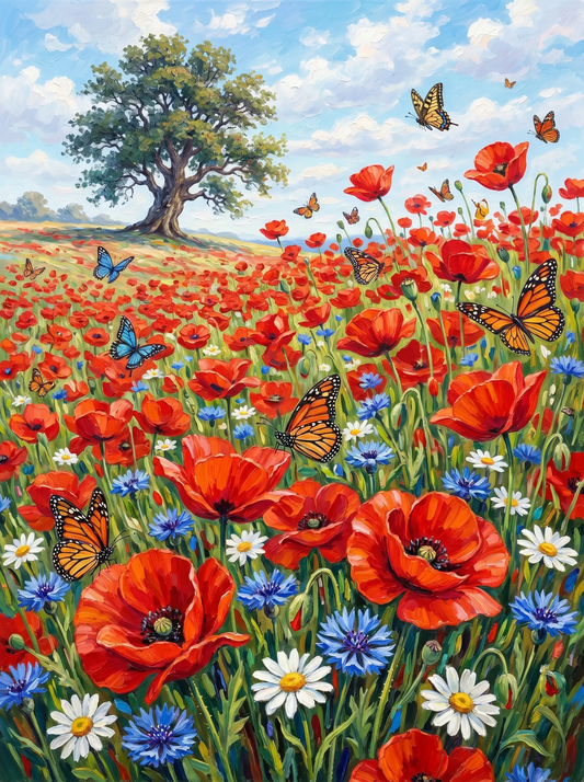 Red Poppy Field Bright (Diamond Painting) Diamond Painting kit