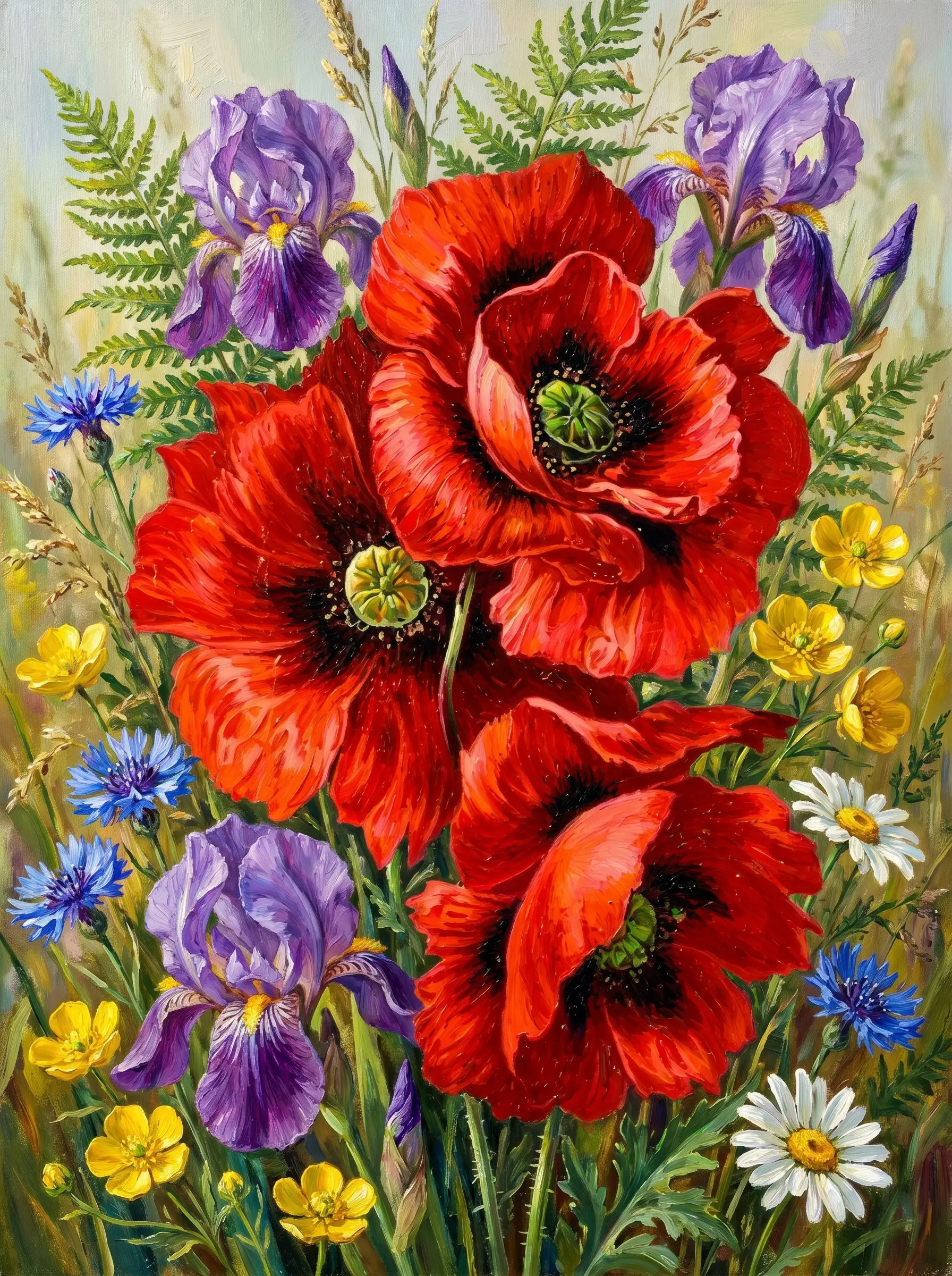 Red Poppy Iris Meadow (Diamond Painting)