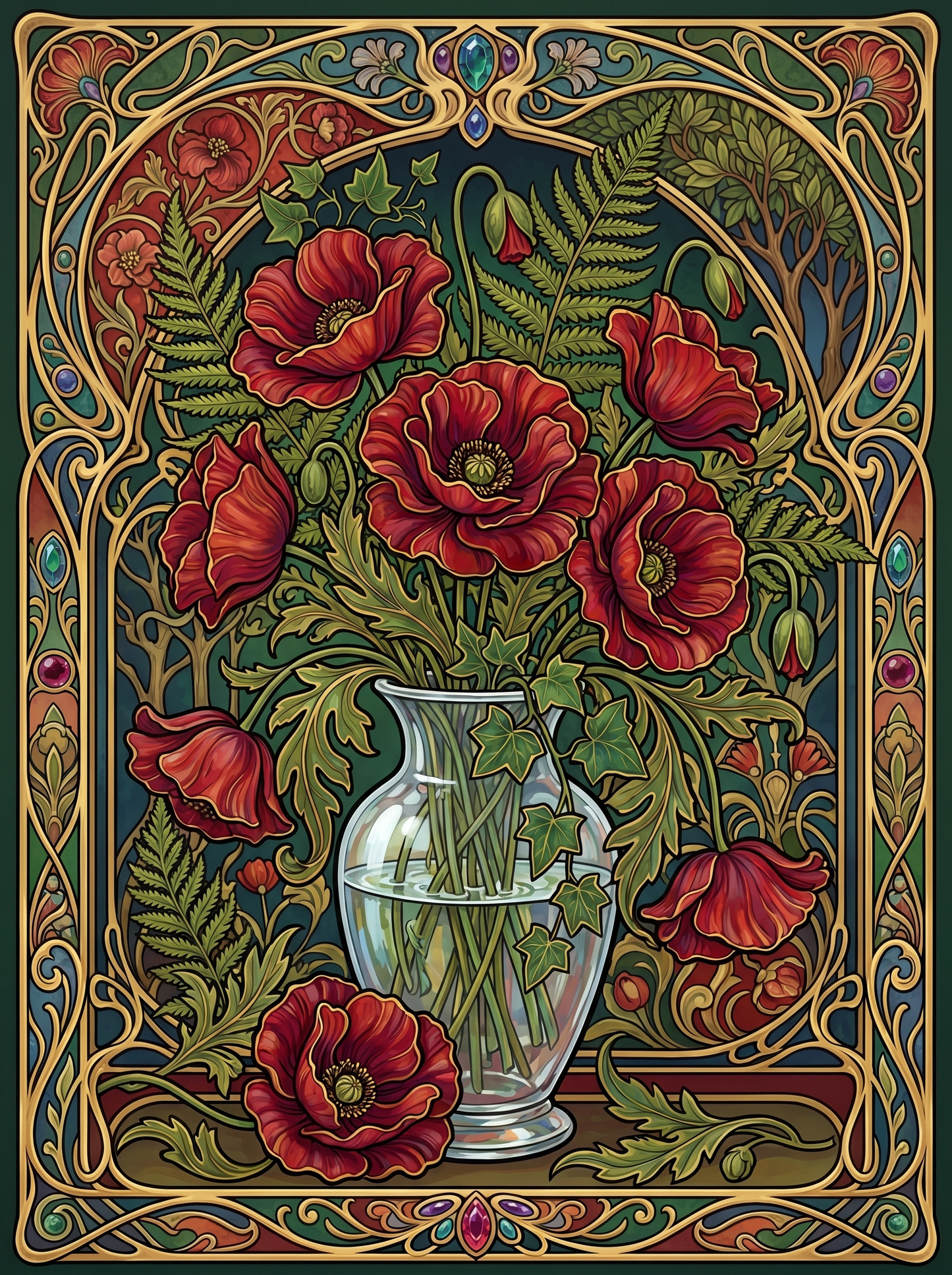 Red Poppy Vase Panel (80 Colors)
