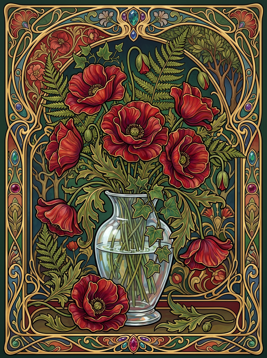 Red Poppy Vase Panel (80 Colors)