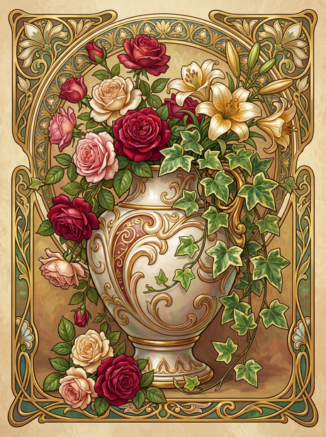 Red Rose Ivy Vase Panel (80 Colors) Paint by Numbers kit