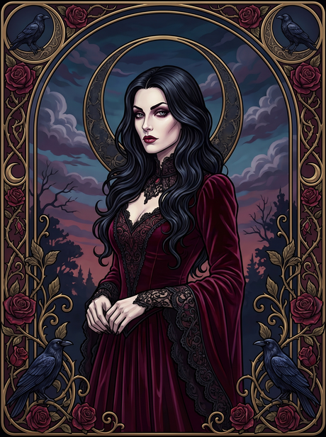 Red Rose Raven Gothic Woman 2 (80 Colors) Paint by Numbers kit