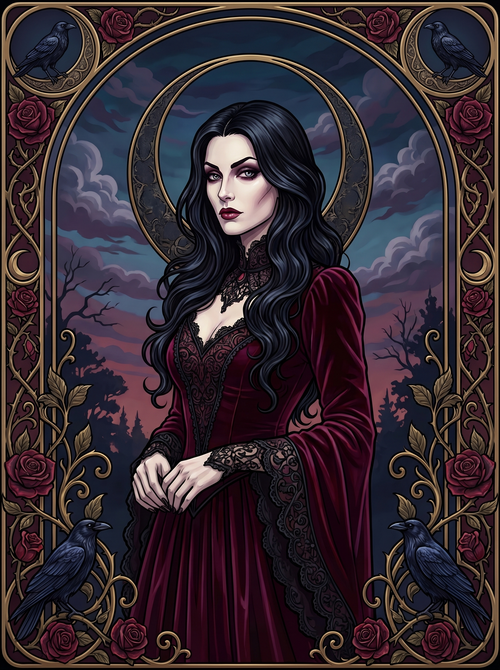 Red Rose Raven Gothic Woman 2 (80 Colors)