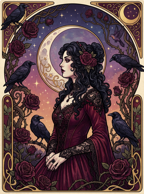 Red Rose Raven Gothic Woman (80 Colors)