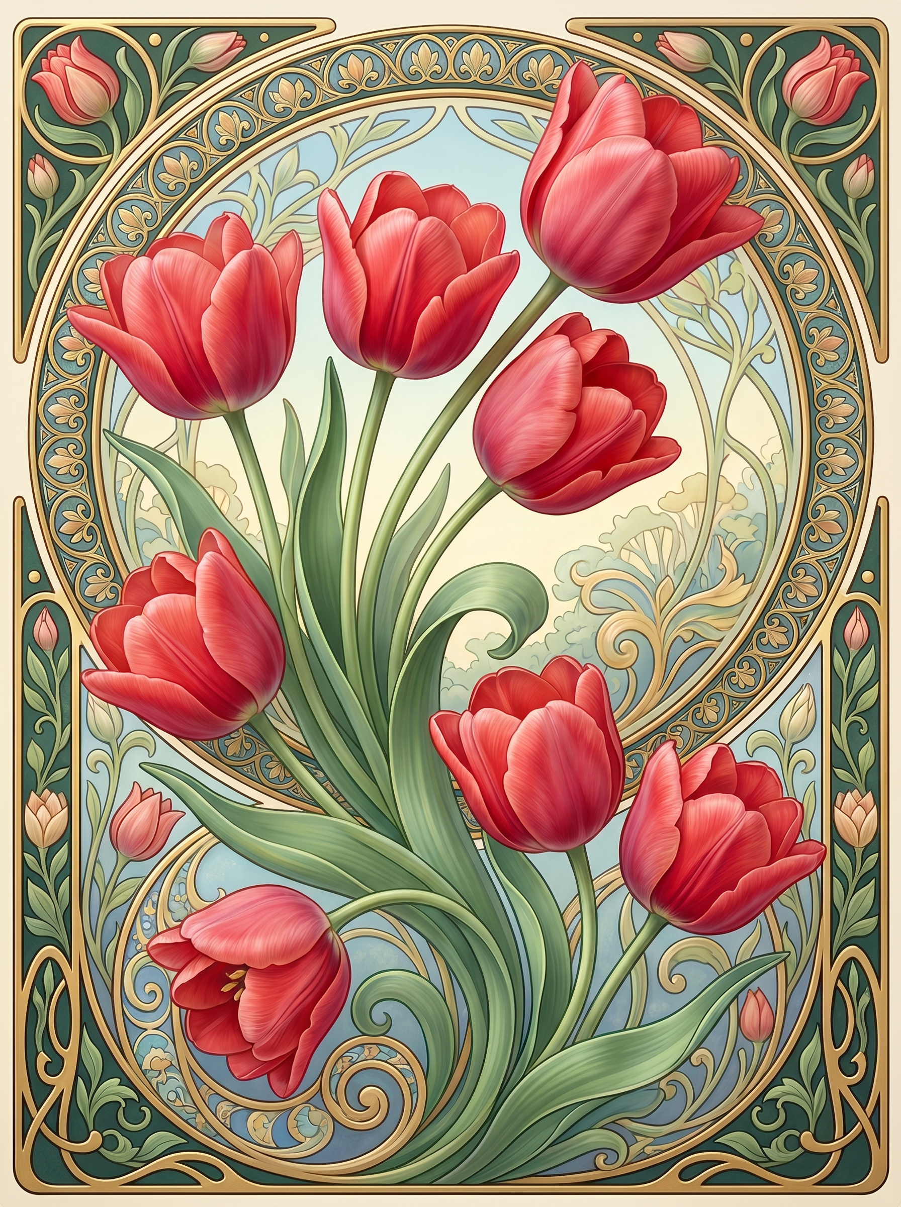 Red Tulip Floral Panel 2 (80 Colors)