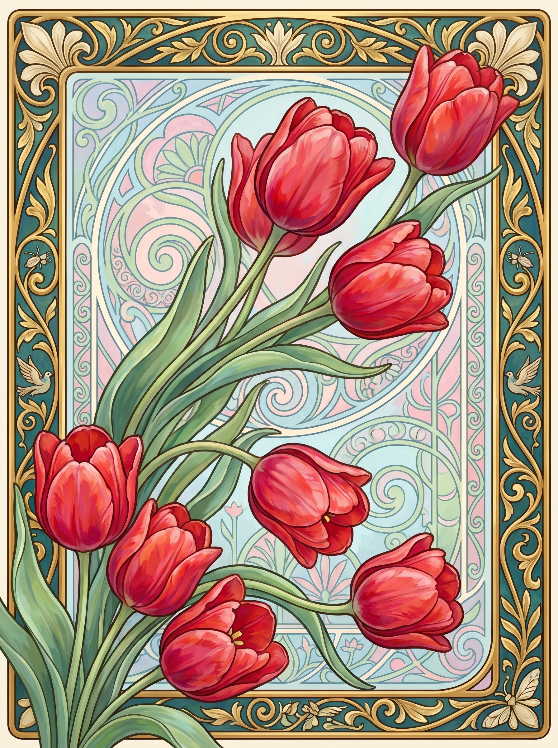 Red Tulip Floral Panel (80 Colors)