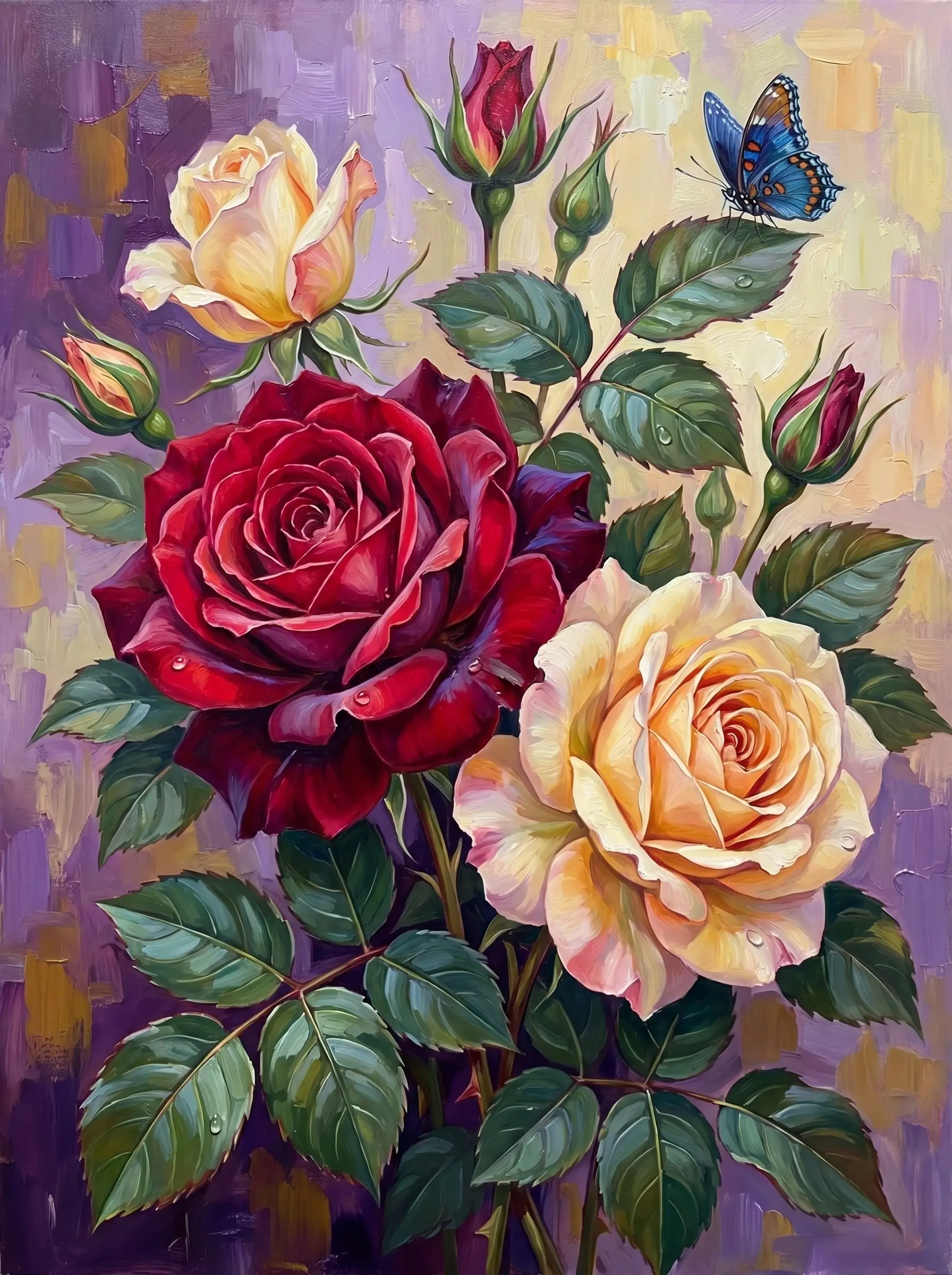 Red Yellow Rose Butterfly (Diamond Painting)