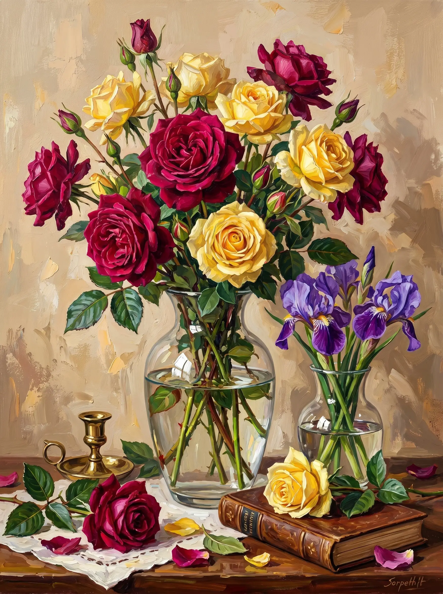 Red Yellow Rose Vase (Diamond Painting)