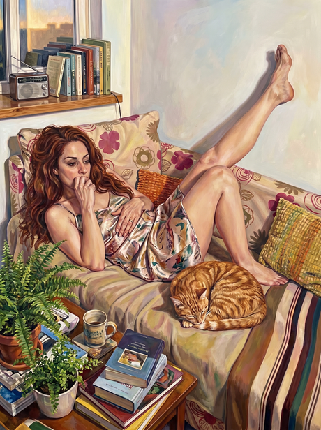 Redhead Lounging With Cat (150 Color Diamond Painting) Diamond Painting kit