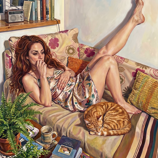 Redhead Lounging With Cat (150 Color Diamond Painting)