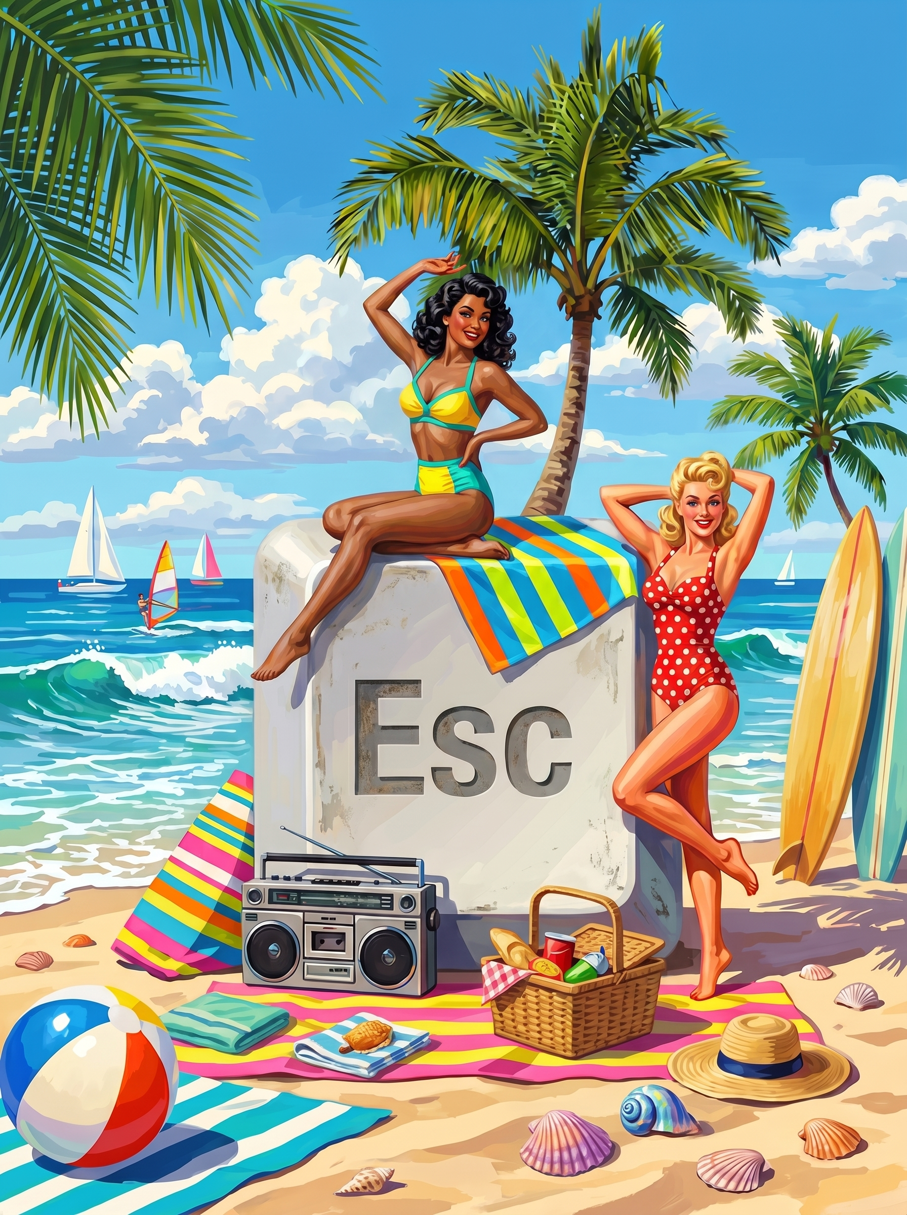 Retro Beach Escape Key (100 Color Diamond Painting)