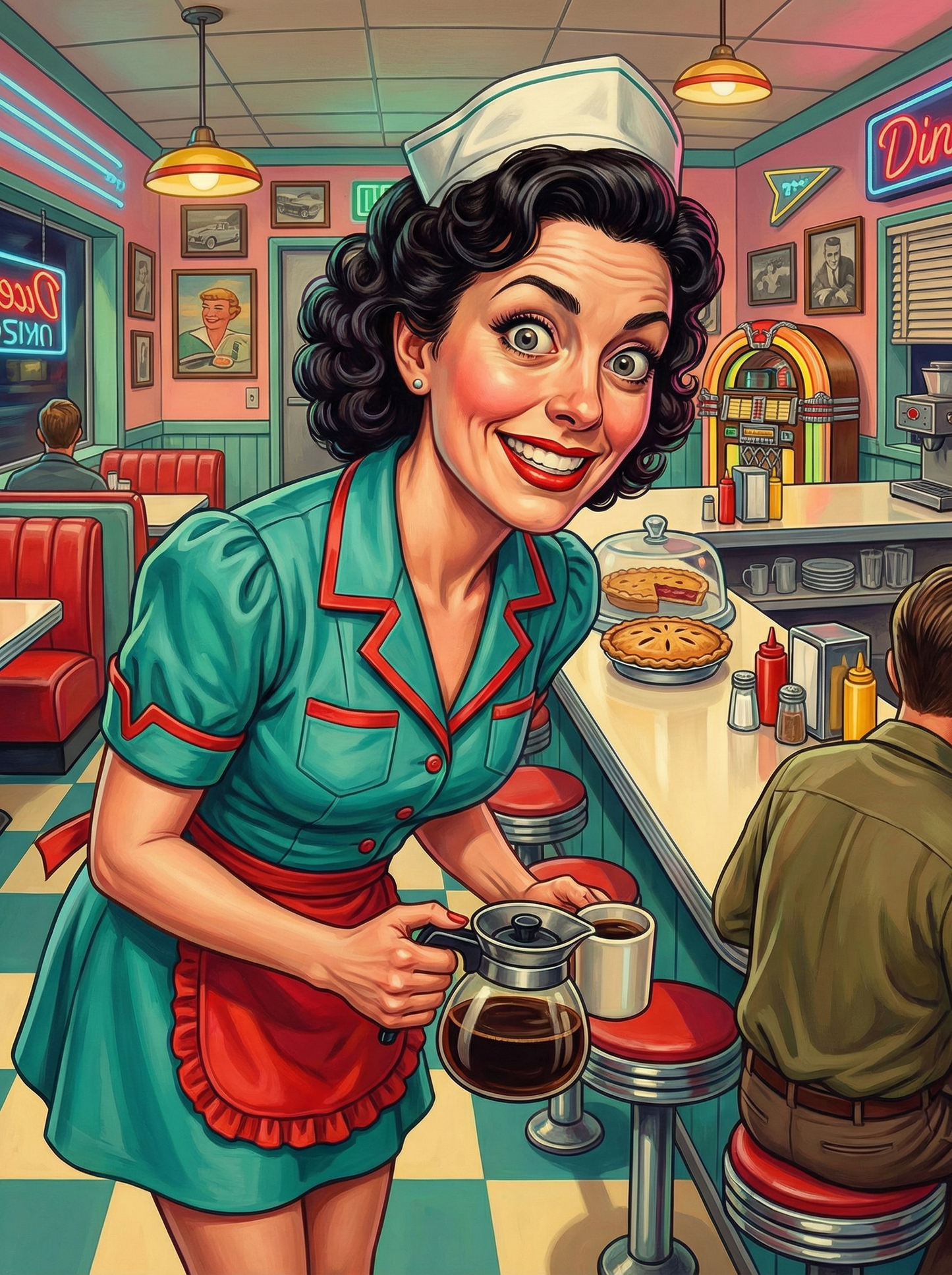 Retro Diner Cafe Scene (100 Color Diamond Painting) Diamond Painting kit