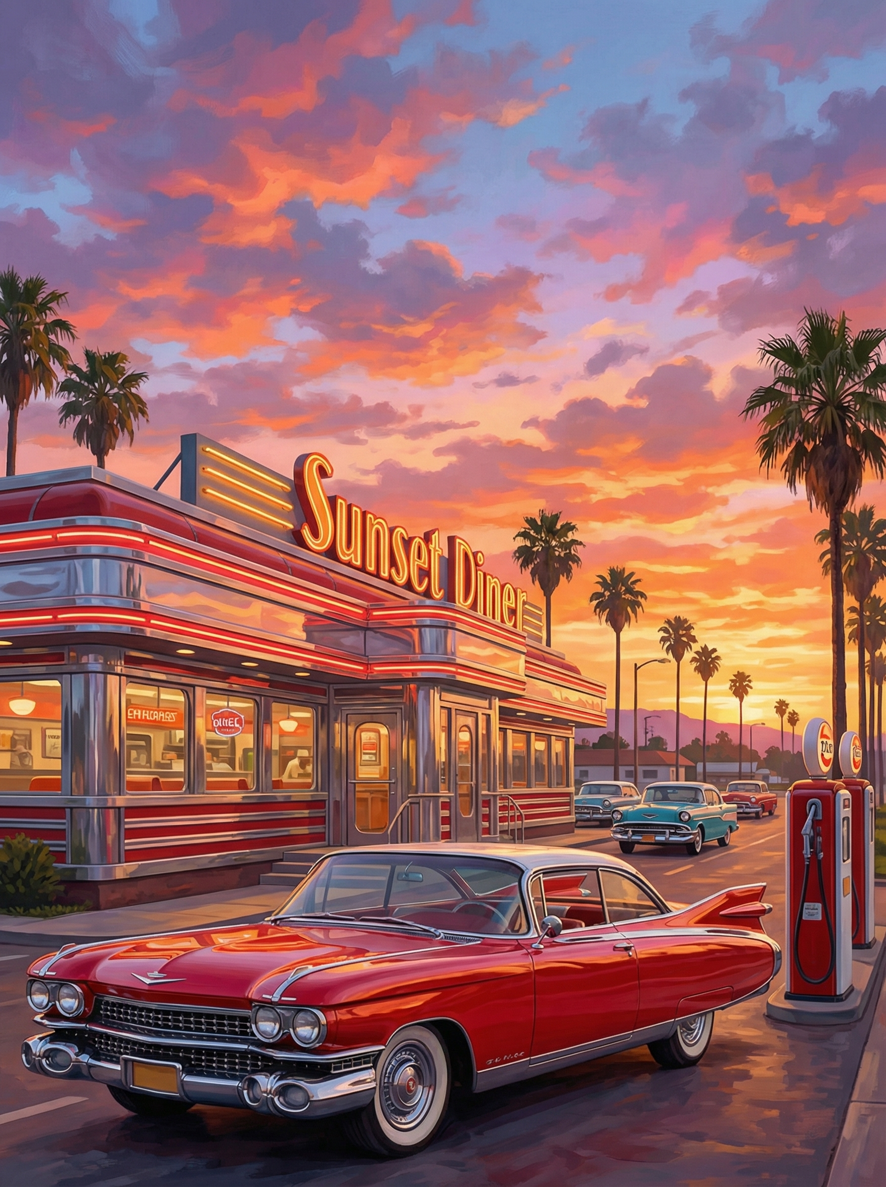 Retro Diner Sunset Drive (Diamond Painting) Diamond Painting kit