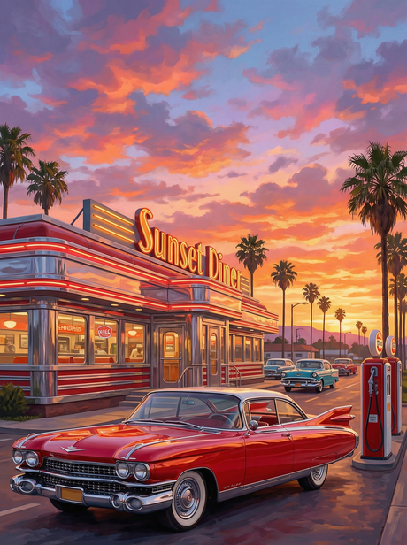 Retro Diner Sunset Drive (Diamond Painting) Diamond Painting kit