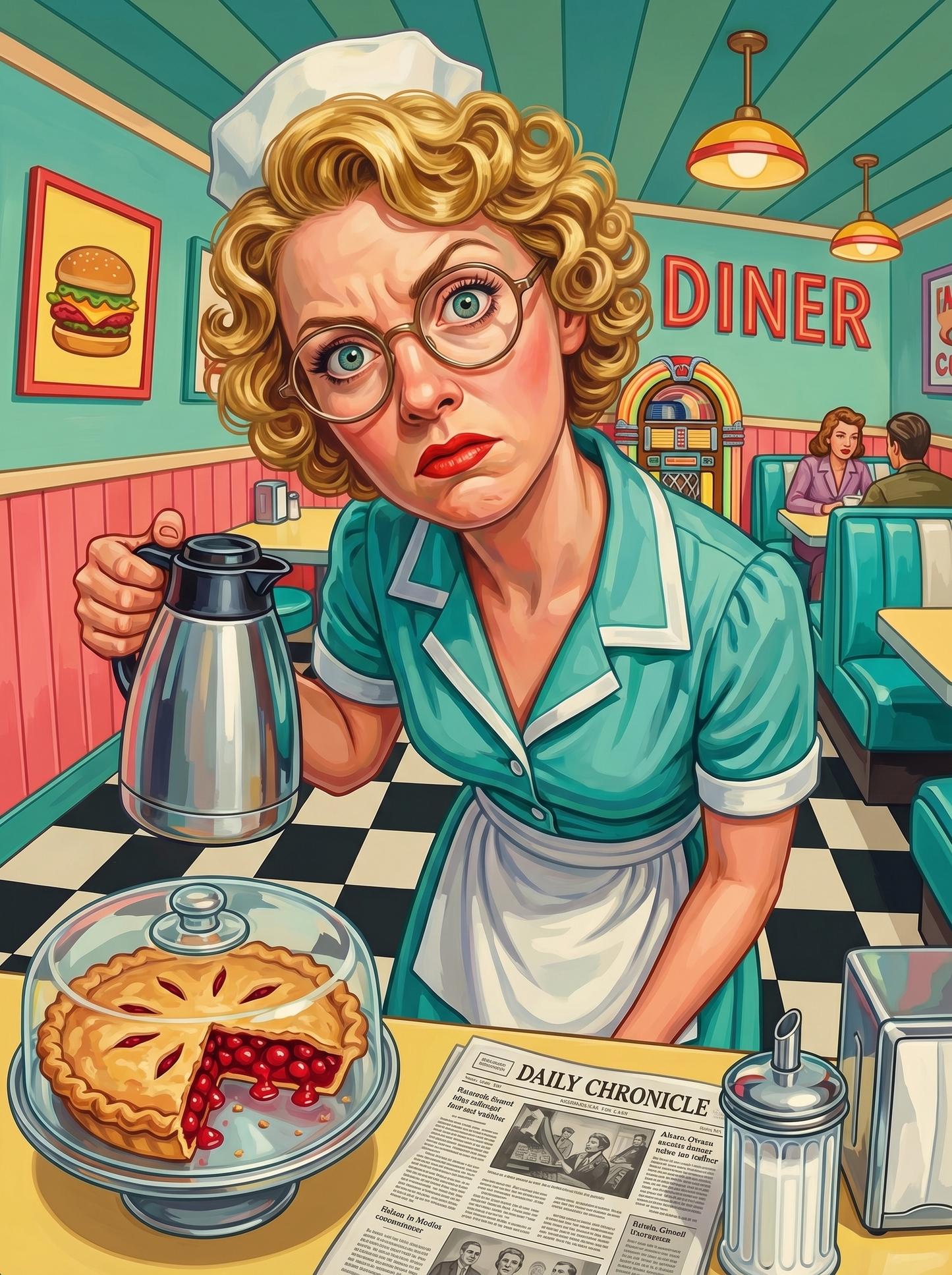 Retro Diner Waitress (100 Color Diamond Painting) Diamond Painting kit