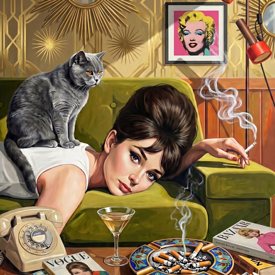 Retro Pinup With Cat (150 Color Diamond Painting)