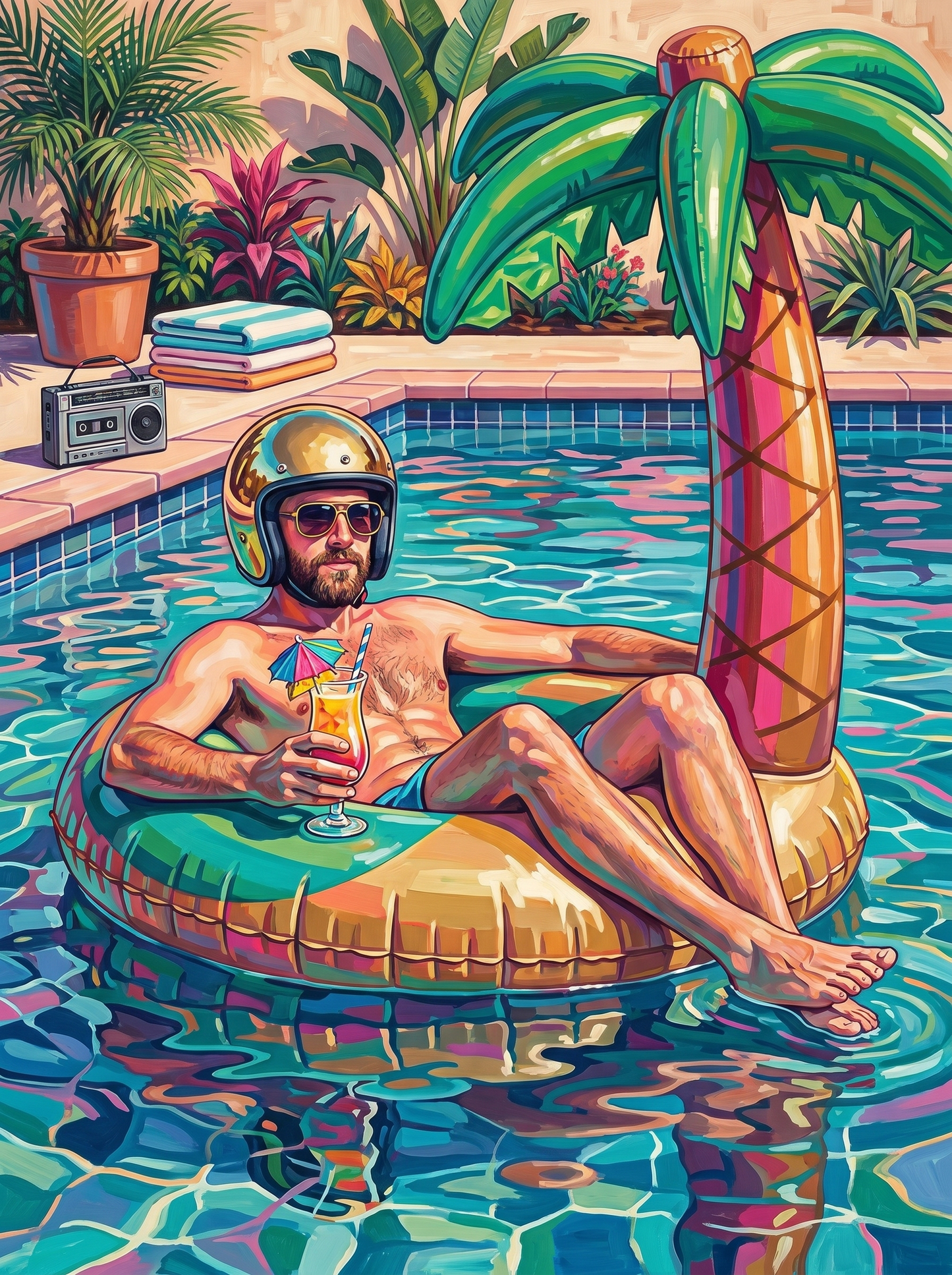 Retro Pool Day Chillin (100 Color Diamond Painting)