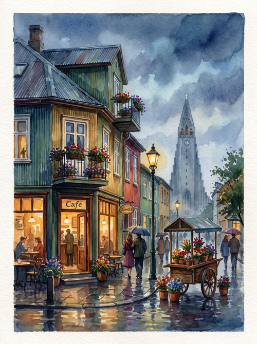 Reykjavik Hallgrimskirkja Rainy Café