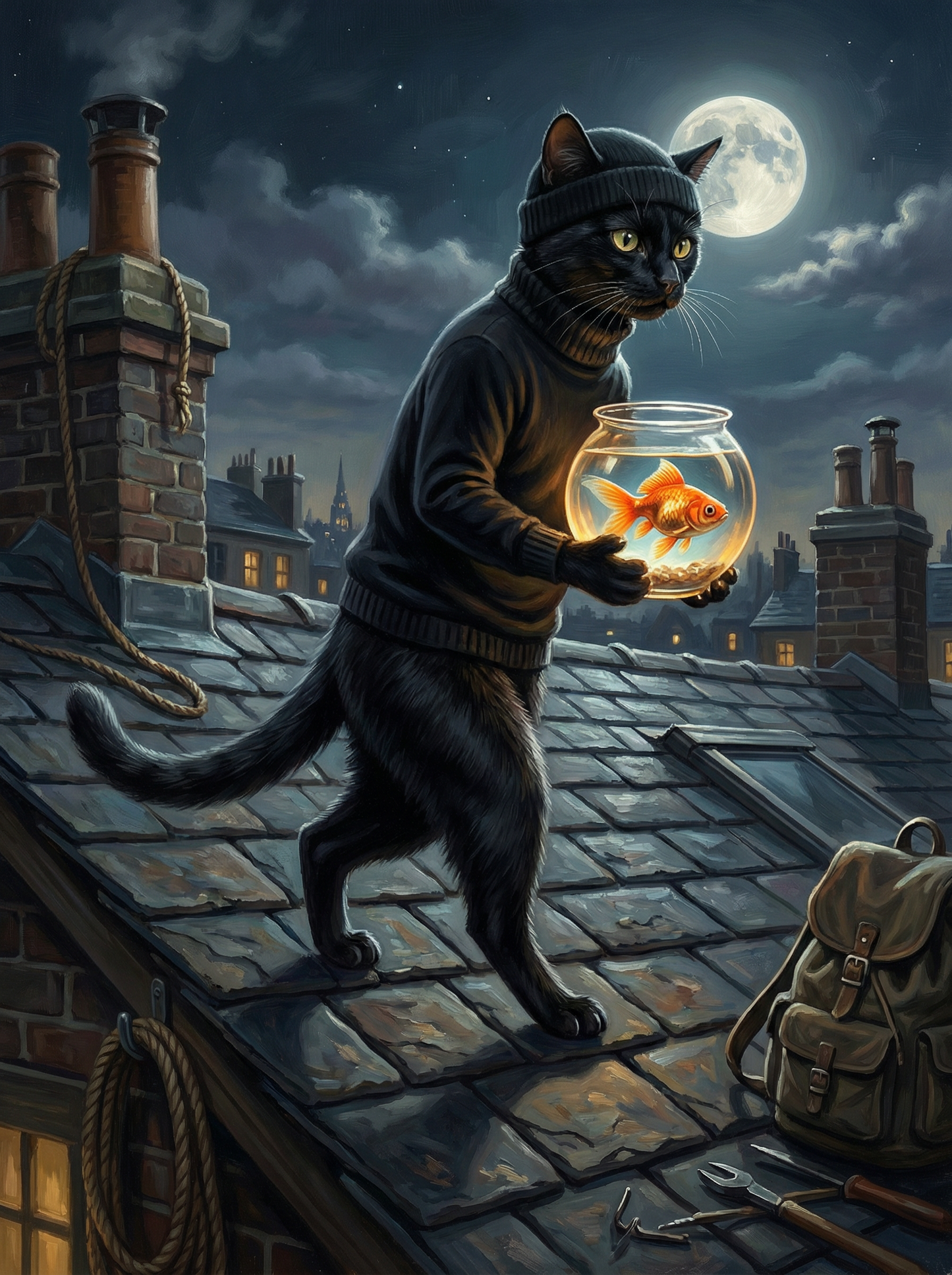 Rooftop Goldfish Thief (Diamond Painting) Diamond Painting kit
