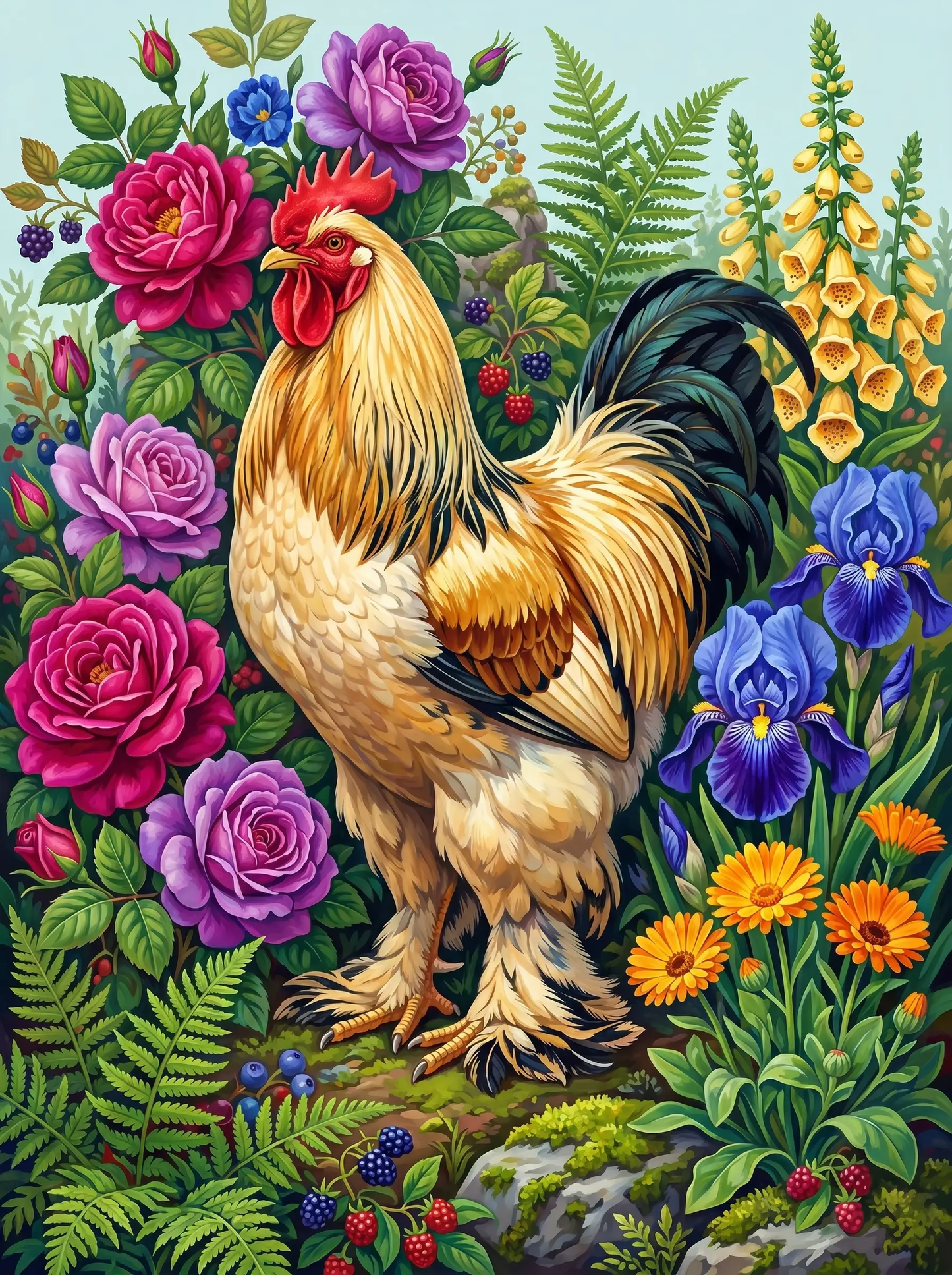Rooster Rose Garden (Diamond Painting)
