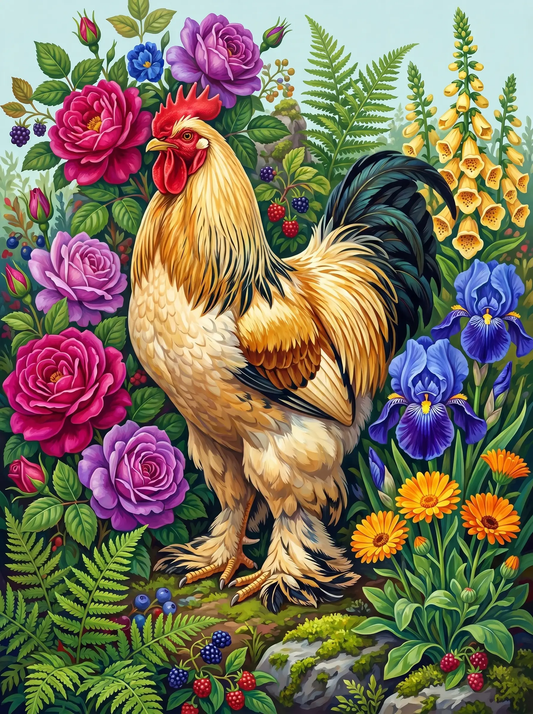 Rooster Rose Garden (Diamond Painting)
